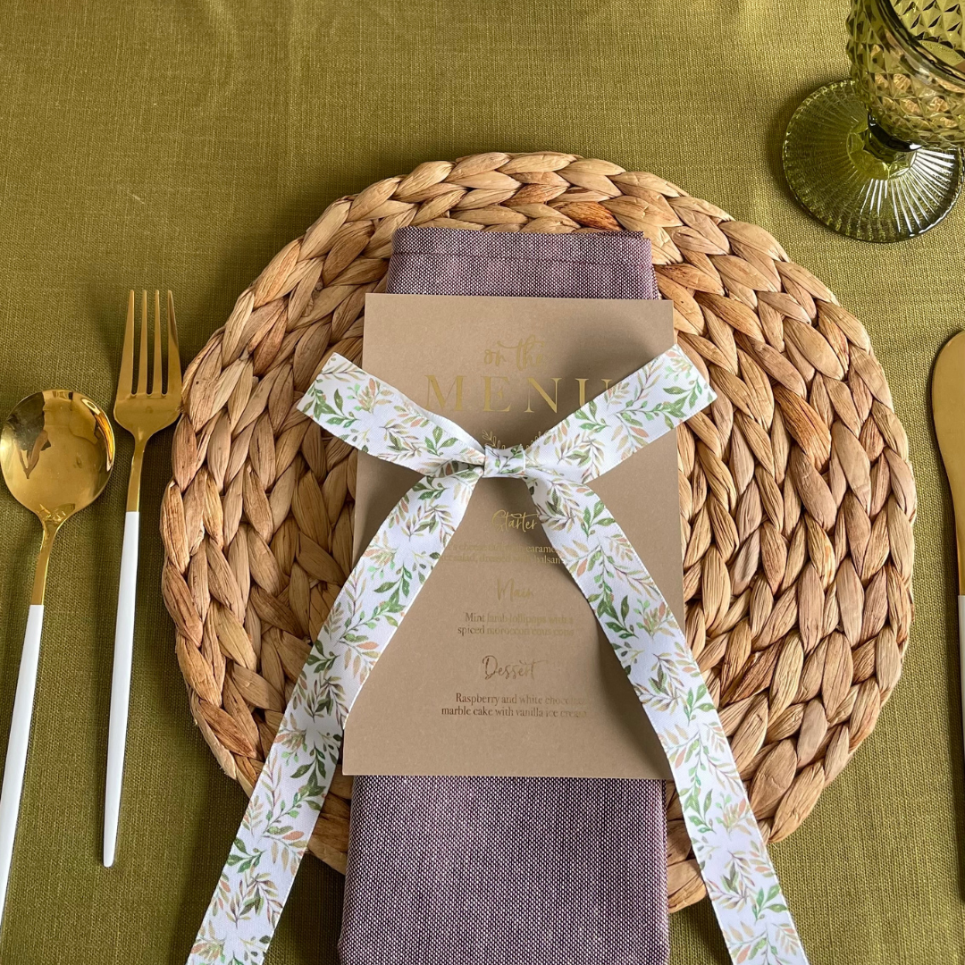 rustic gold foil menu card for place settings