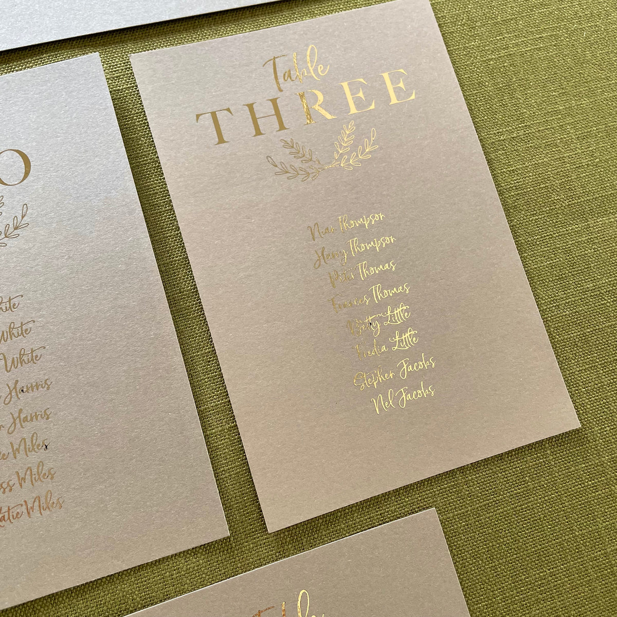 gold foil table plan cards