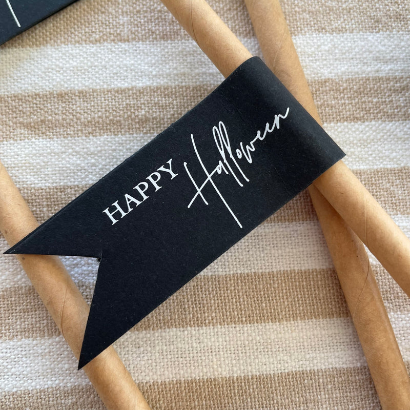 black and white happy halloween drink straws 