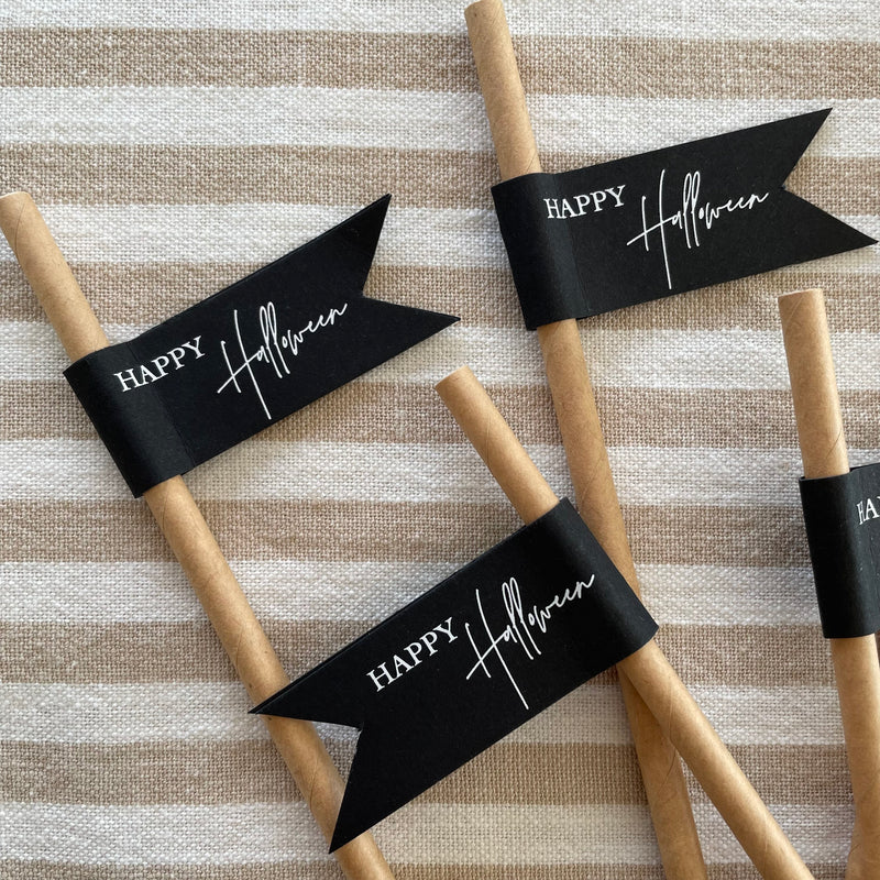 black and white happy halloween drink straws 