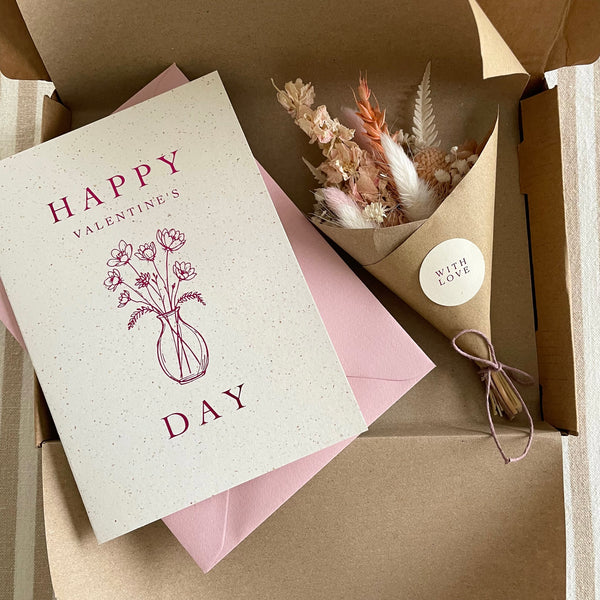 happy valentines day card and flowers for her