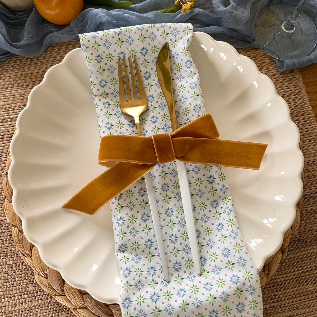 napkin bows in velvet honey yellow for spring table 