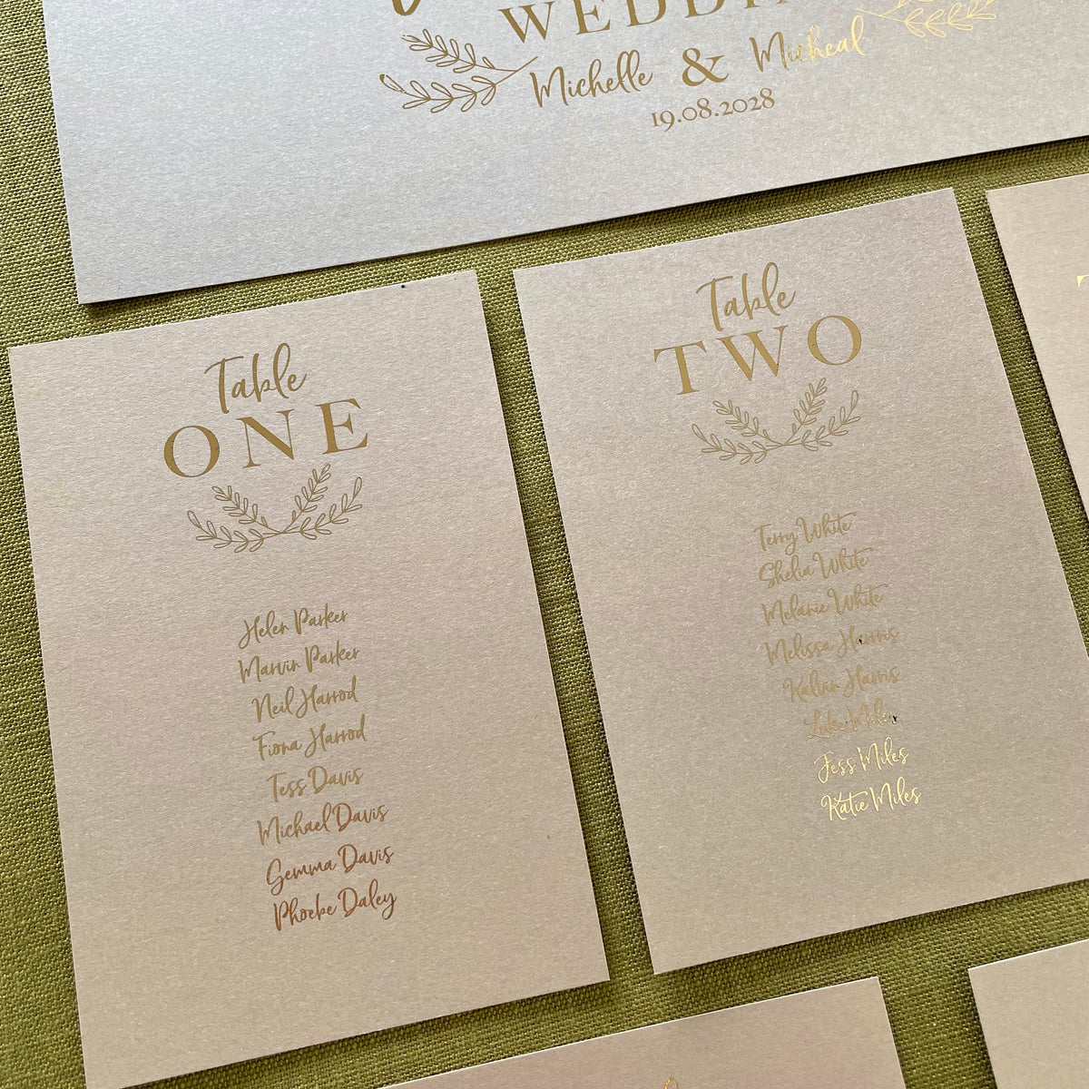 individual table plan cards for evening reception wedding