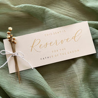 ivory and gold foil reserved cards for family members and wedding party