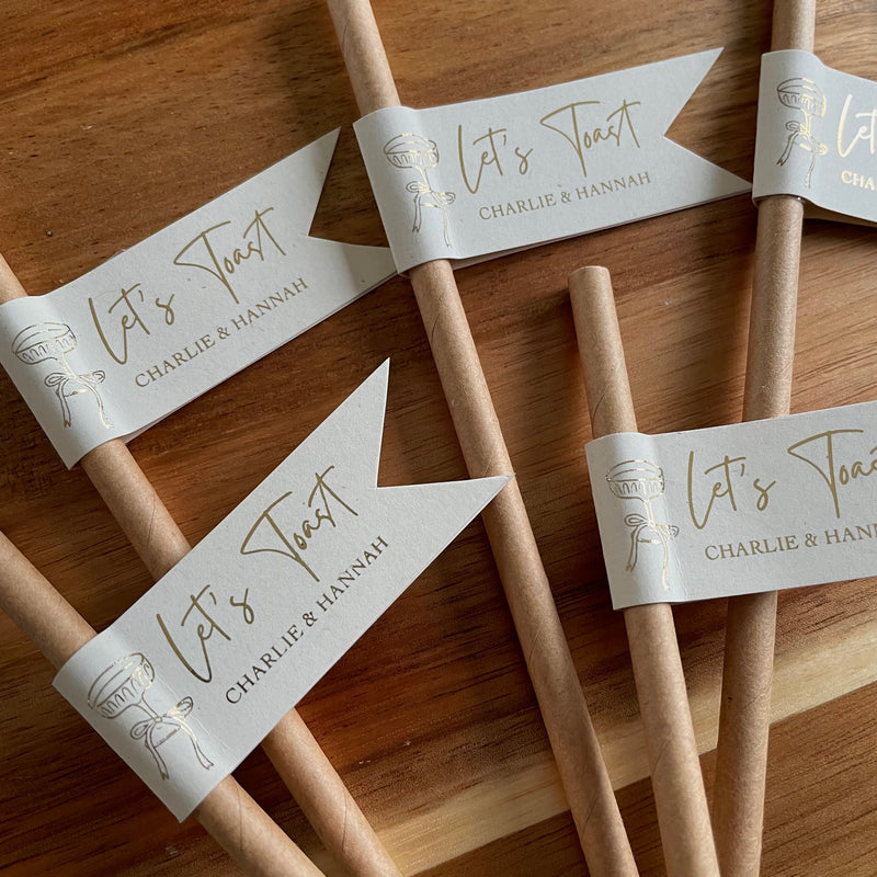 ivory and gold foil drinking straws for wedding reception drinks