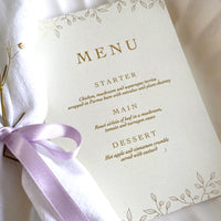 gold foil menu card for dinner party