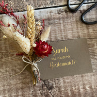 will you be my bridesmaid proposal dried flower gift tag