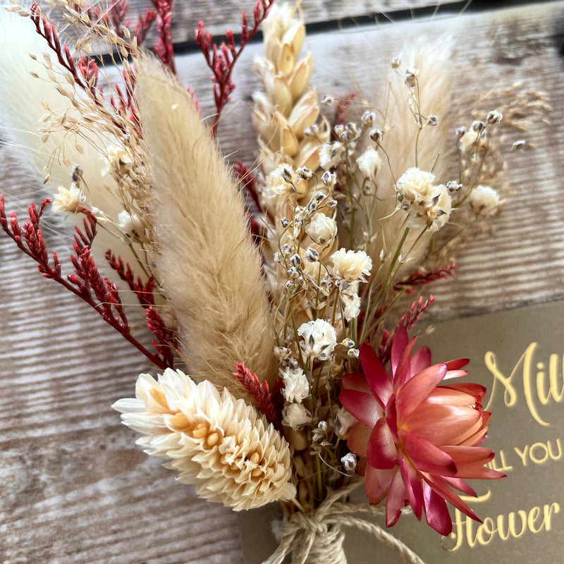 personalised wedding party dried flower mini bouquet