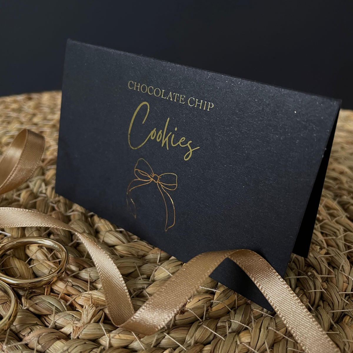 black and gold dinner party labels for food