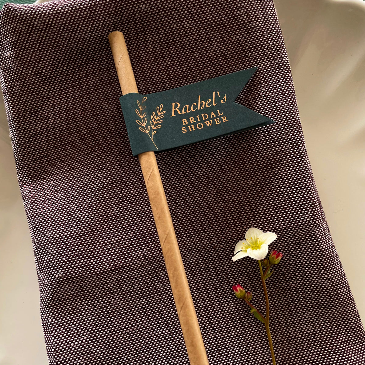 bridal shower drink straw place setting