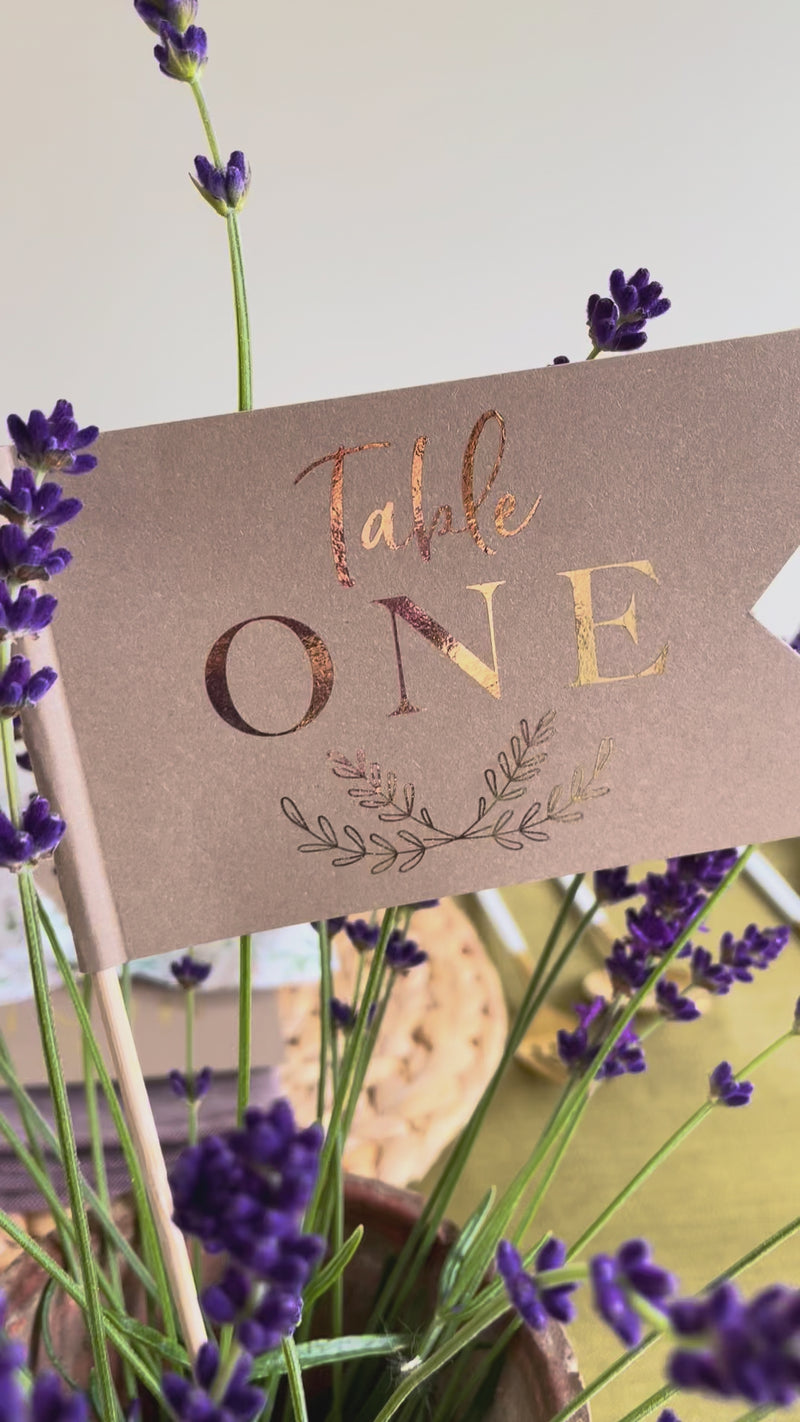 rustic table number flags for centrepiece