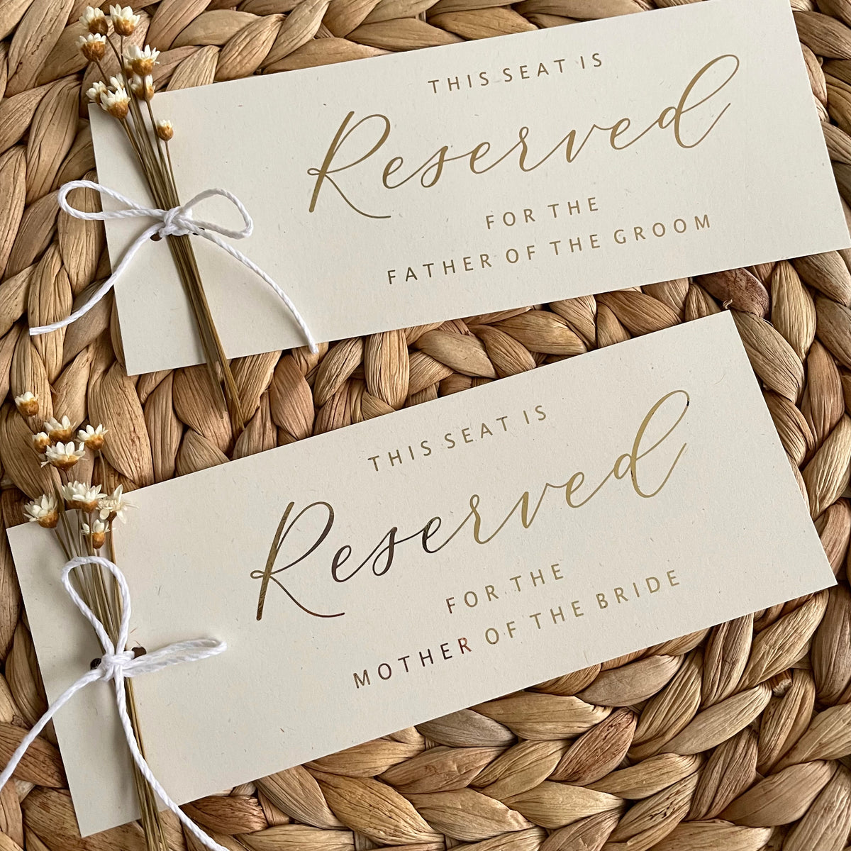 reserved seating tags for ceremony chairs for wedding