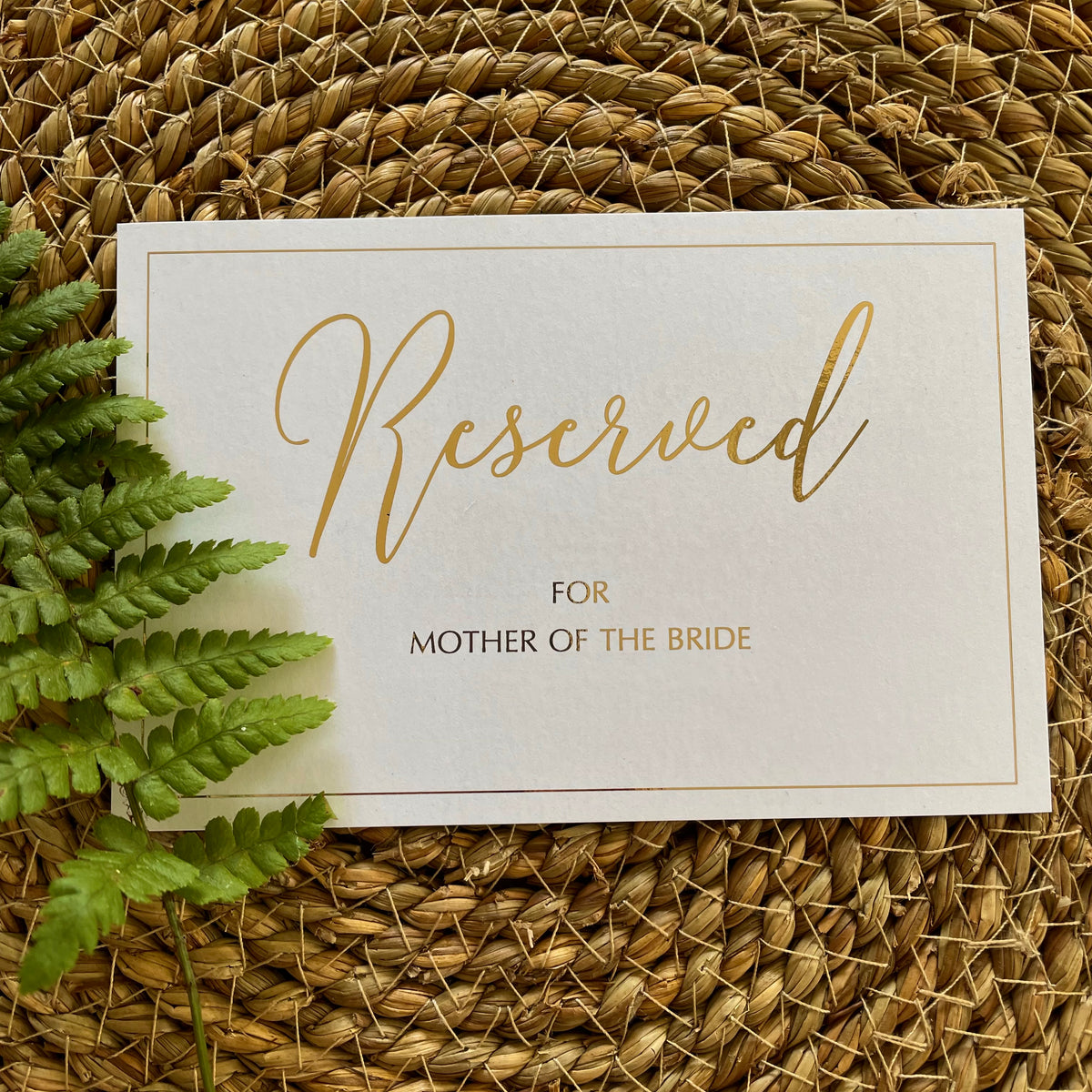 white and gold ceremony reserved cards for wedding