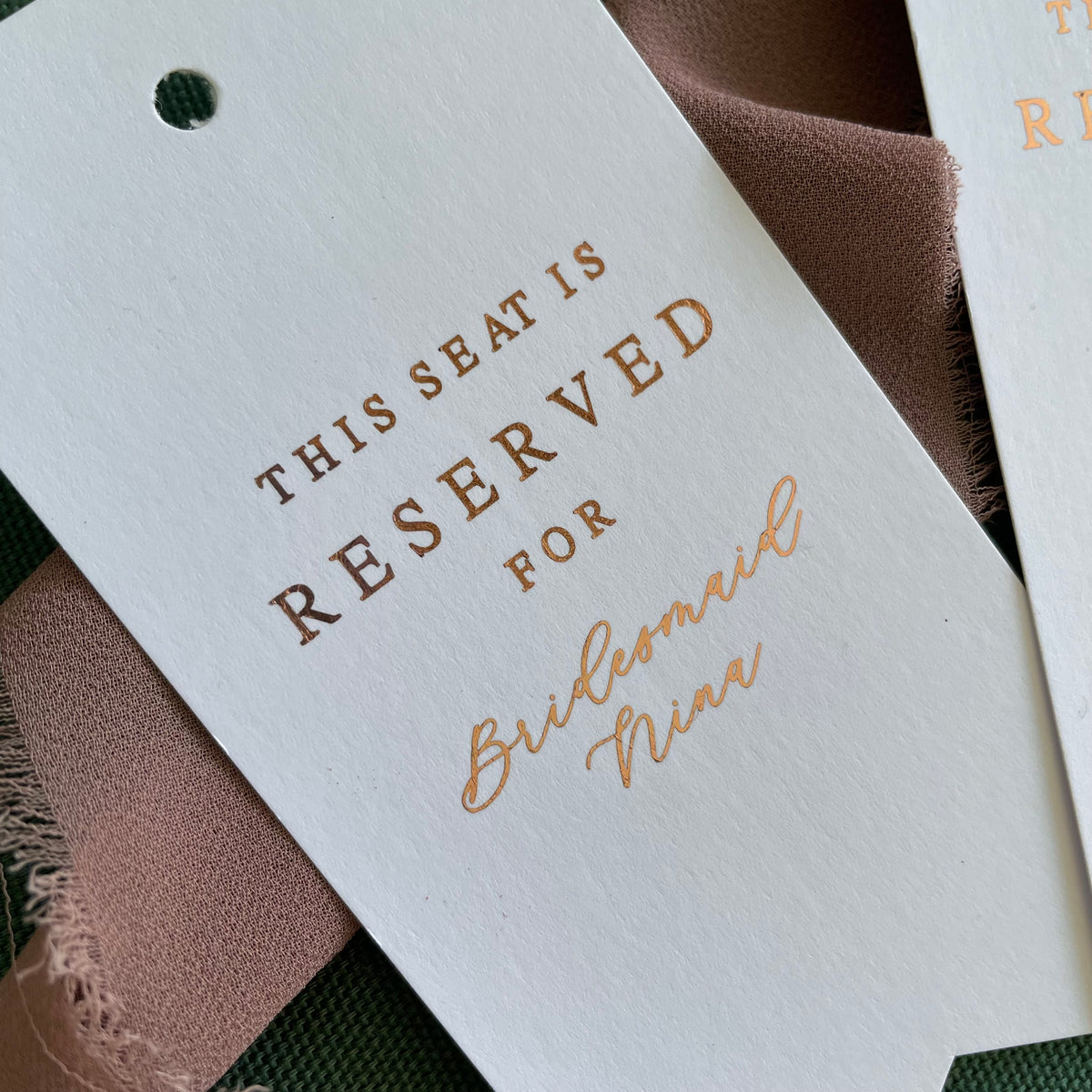 reserved seating tag sign for wedding ceremony