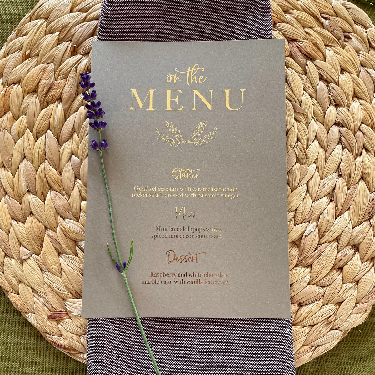 rectangle menu card for wedding breakfast 