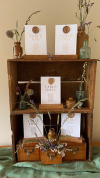 wedding seating plan display for rustic wedding style