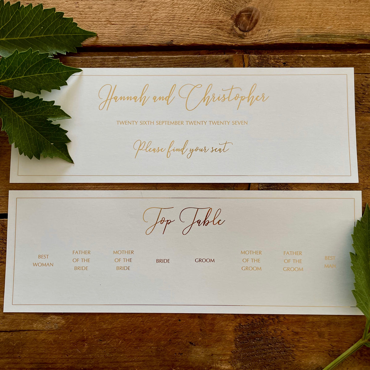 Individual table plan cards & headers with border