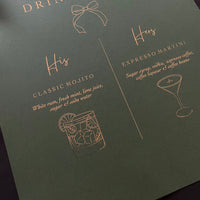 his and her signature drinks sign for wedding reception