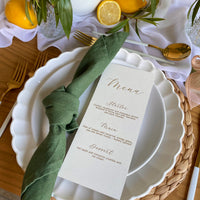 slim menu cards cream and gold foil