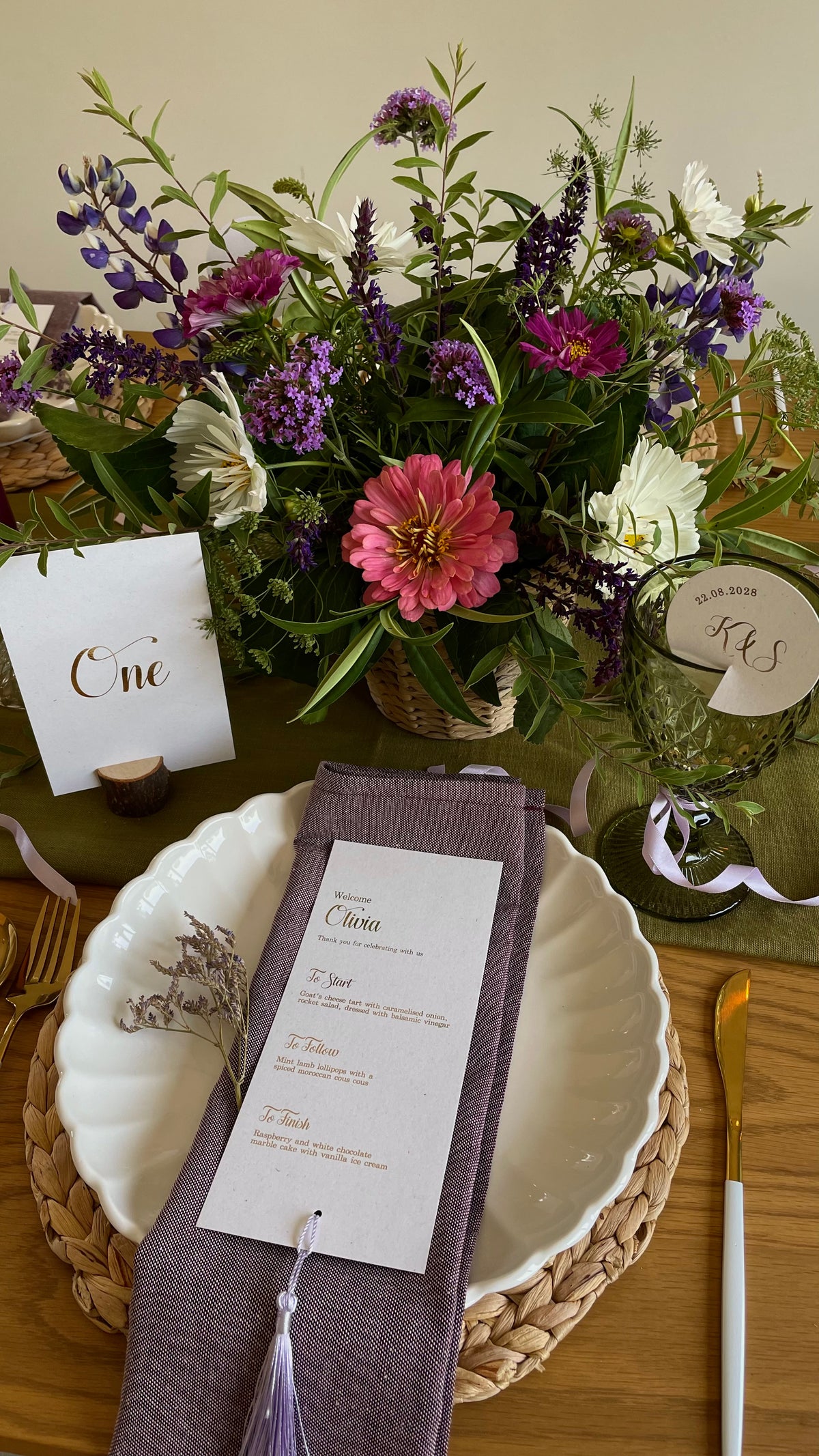 Round drink tags with initials and date
