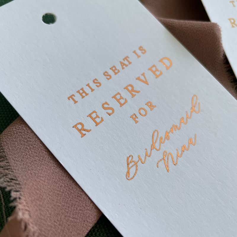 foil seating tags for ceremony chairs