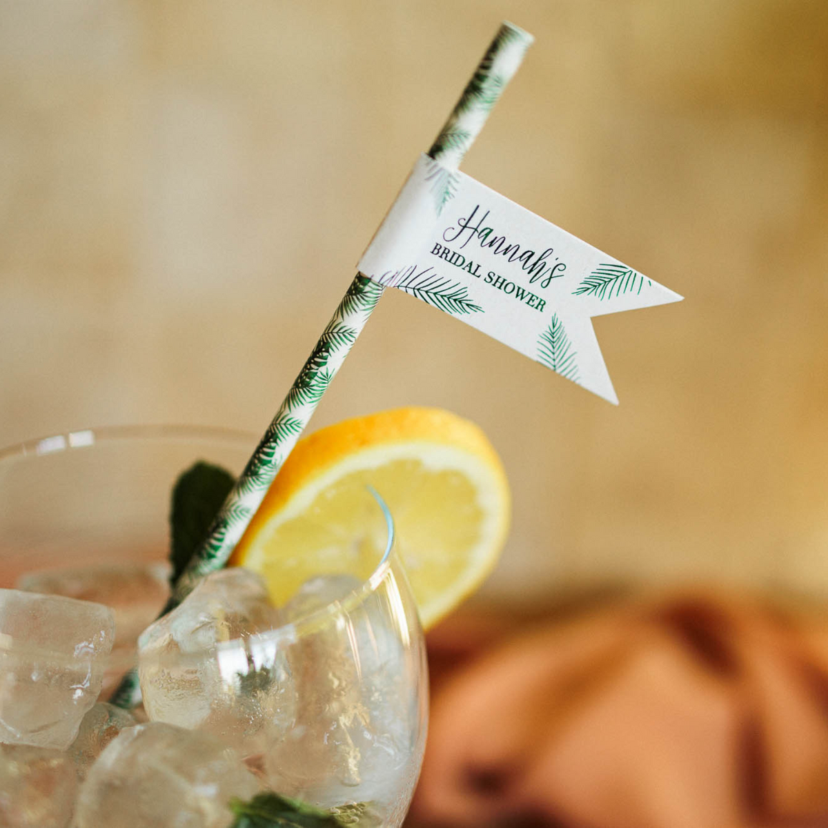 tropical fern leaf straw flags for botanical bridal shower