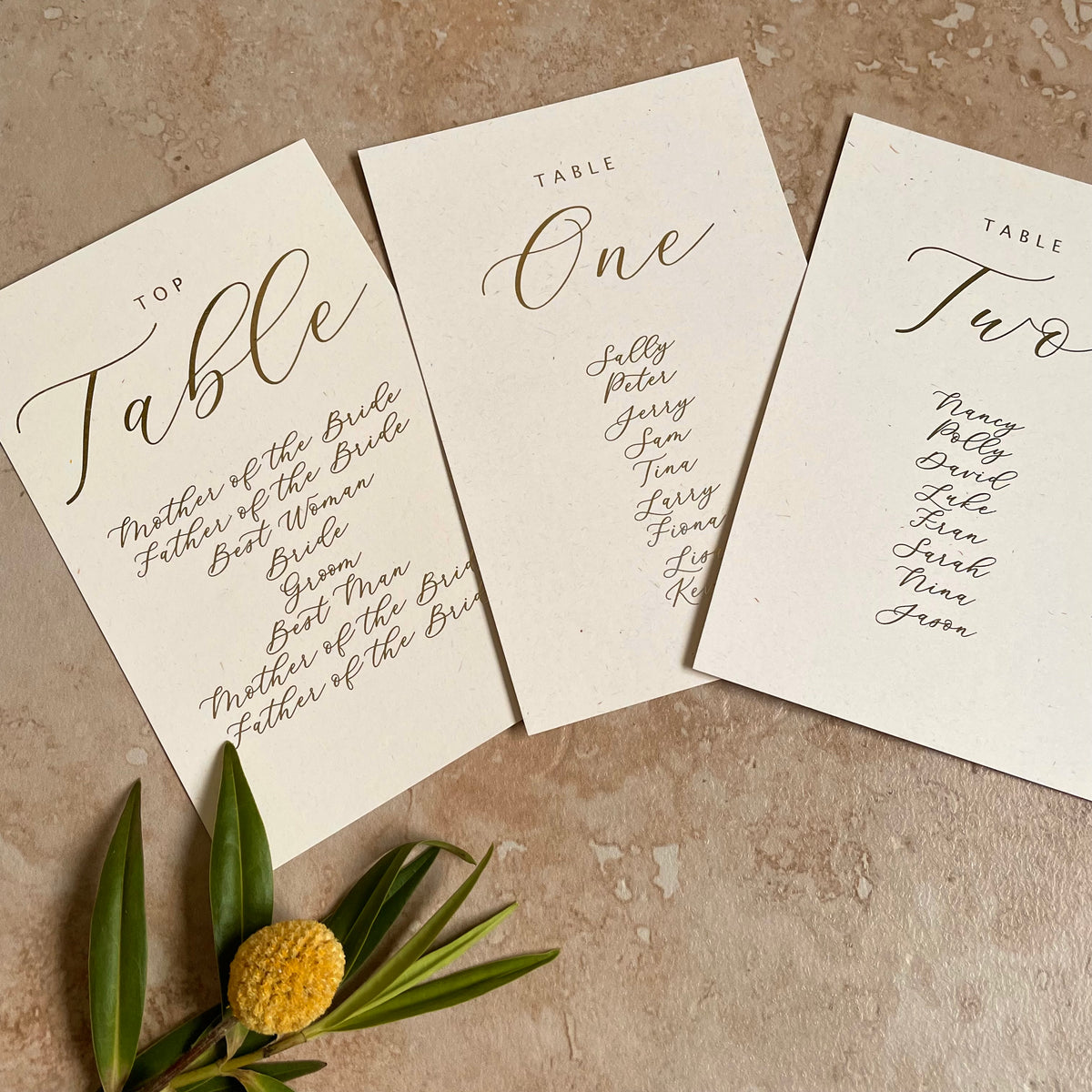 elegant wedding table plan cards gold foil and ivory