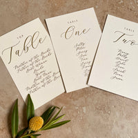 elegant wedding table plan cards gold foil and ivory