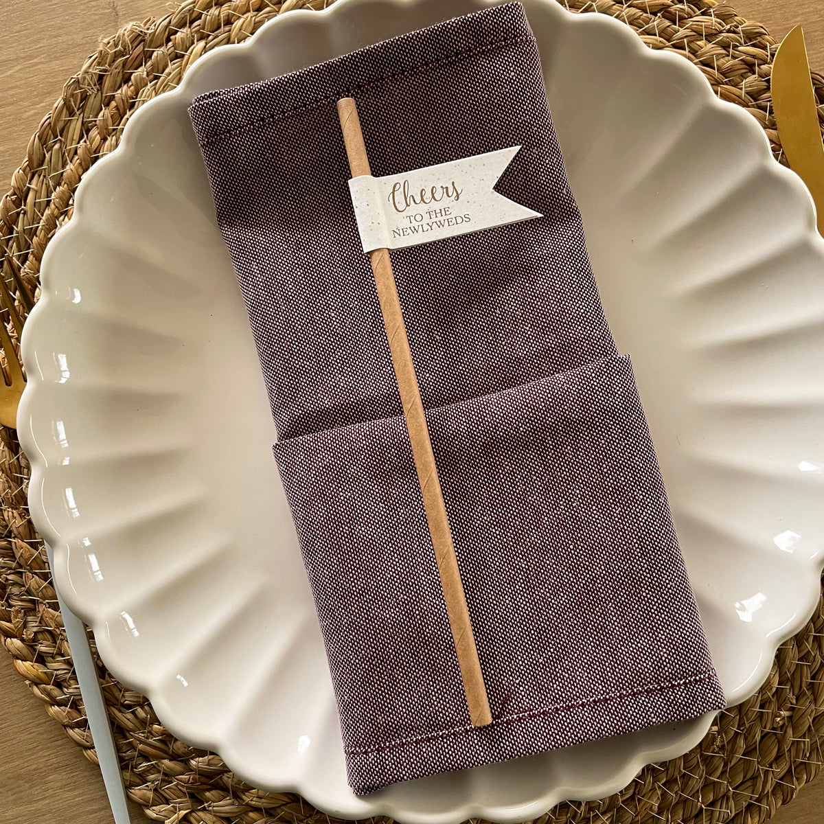 paper drink straw with recycled card and bronze foil for wedding drinks reception