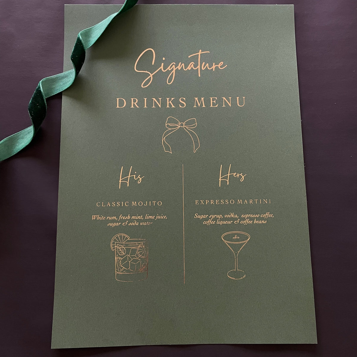 signature drinks sign for wedding reception