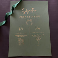 signature drinks sign for wedding reception