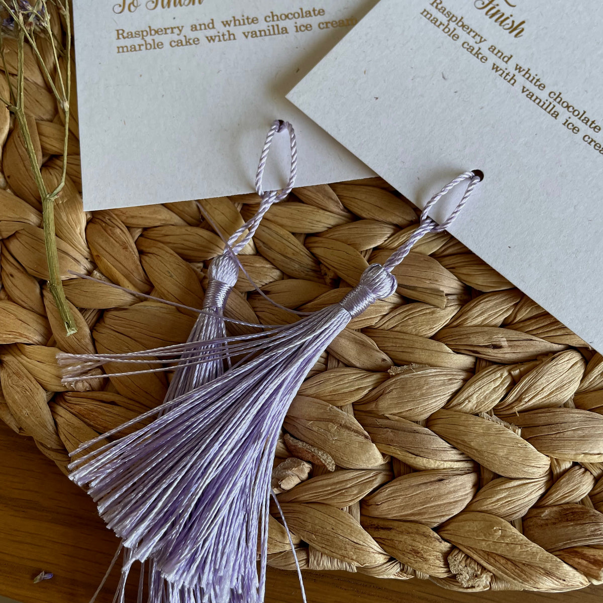 Personalised dinner menu cards with tassel