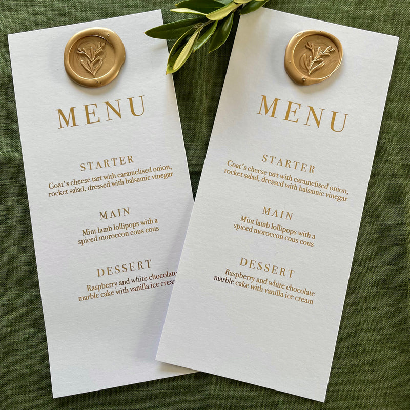 wedding wax seal menu card