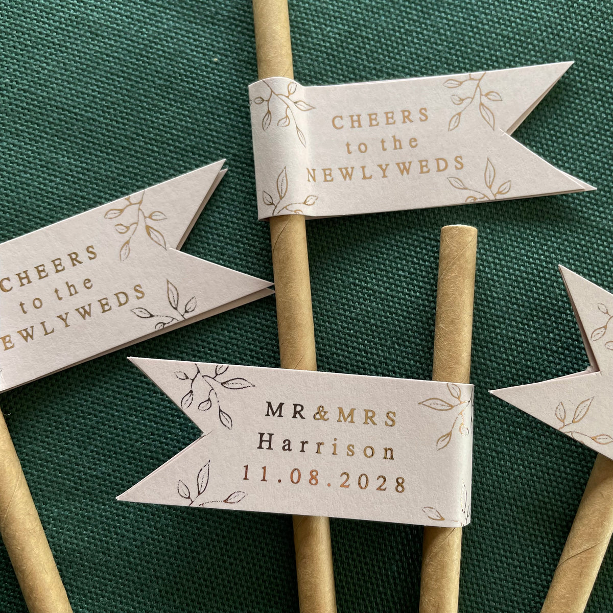 cheers to the newlyweds drinking straws for guests