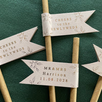 cheers to the newlyweds drinking straws for guests