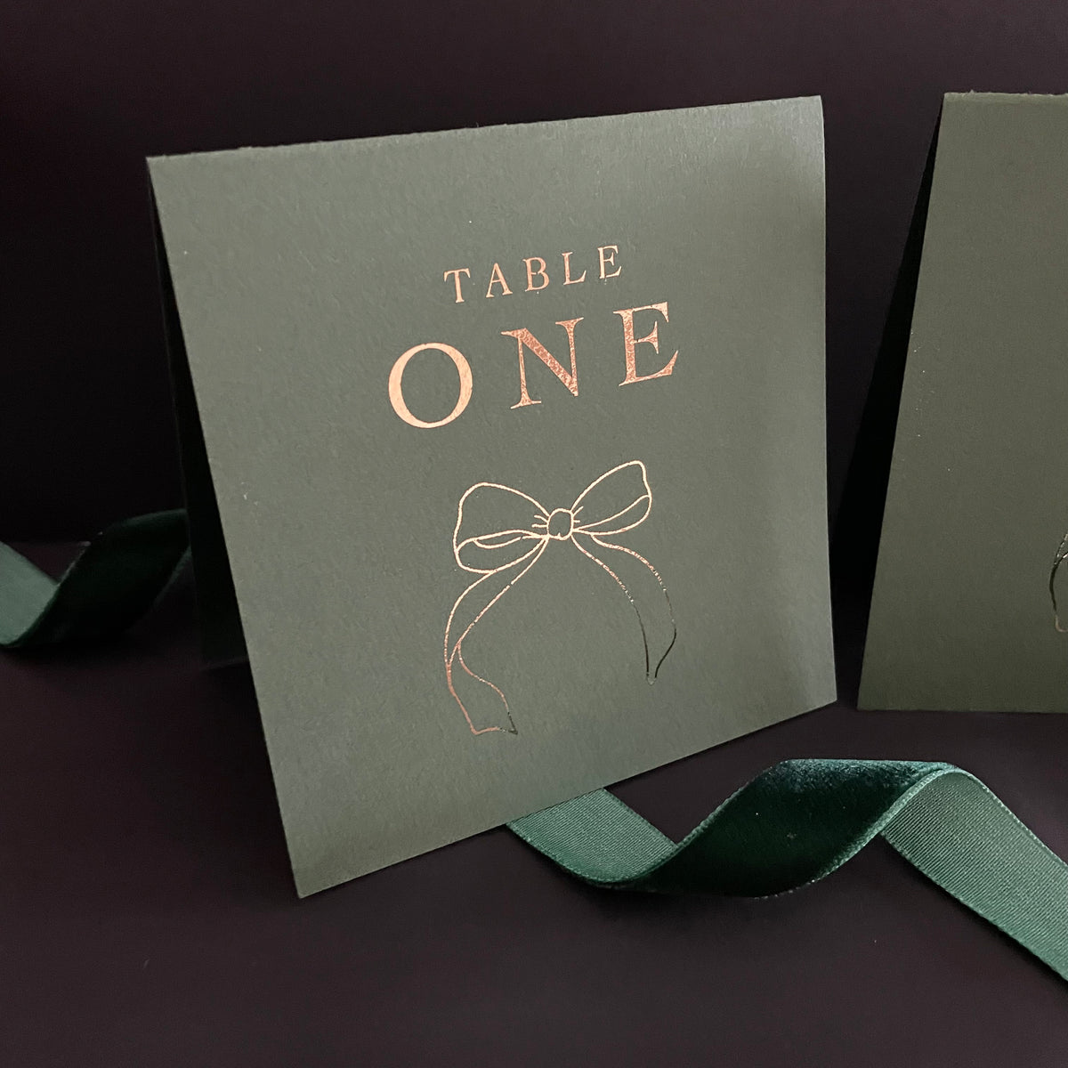 gold foil and forest green table number free standing cards