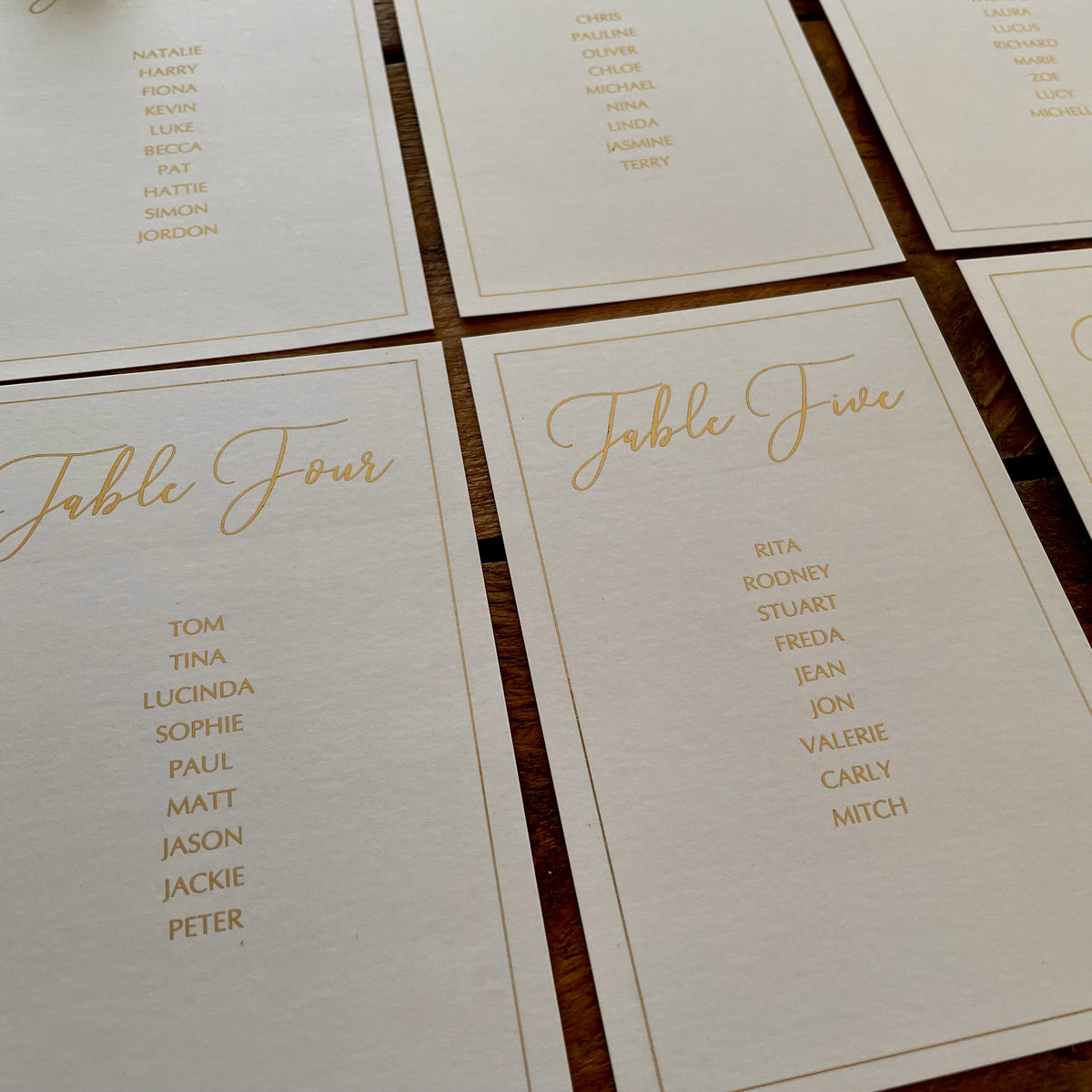 Individual table plan cards & headers with border