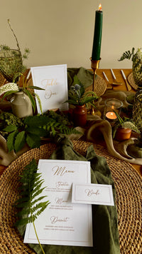 white gold and green wedding tablescape