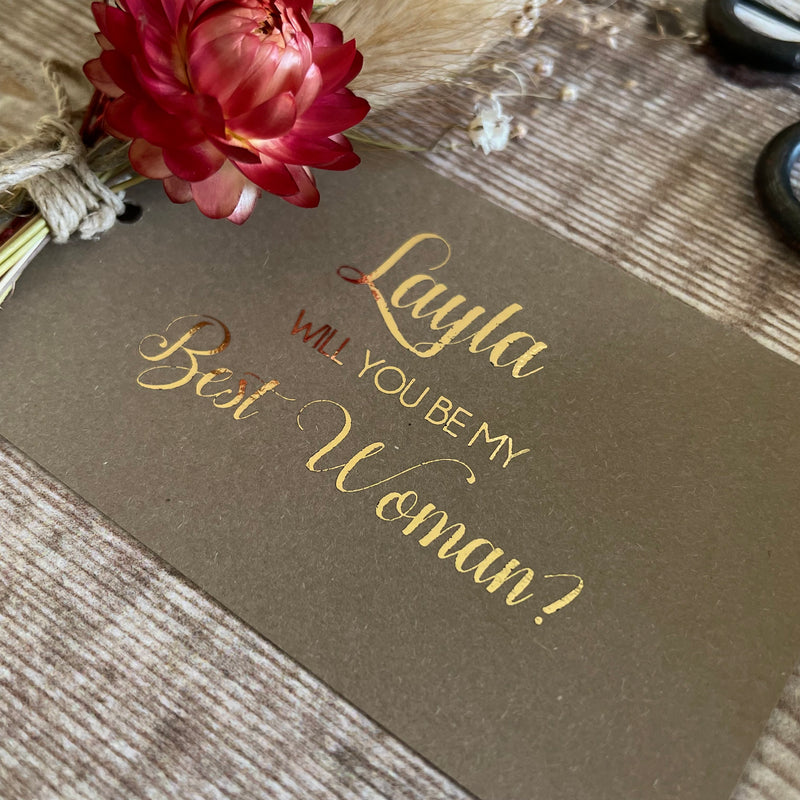 personalised will you be my best woman proposal dried flower gift tag
