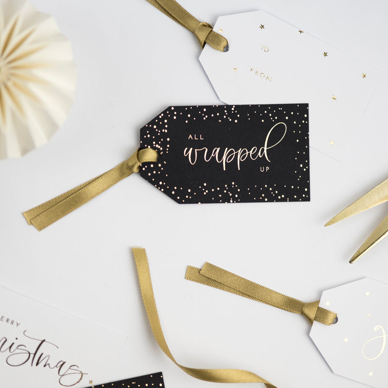 gold and black Christmas gift tag set