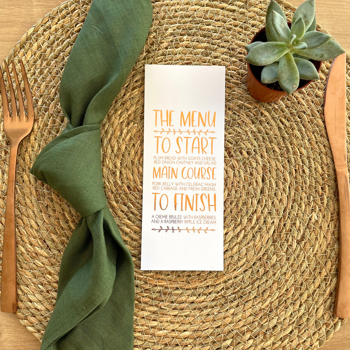 Copper Foil Slim Wedding Menu