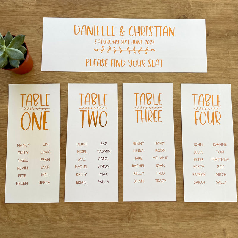 Copper Foil Banquet Style Seating Cards