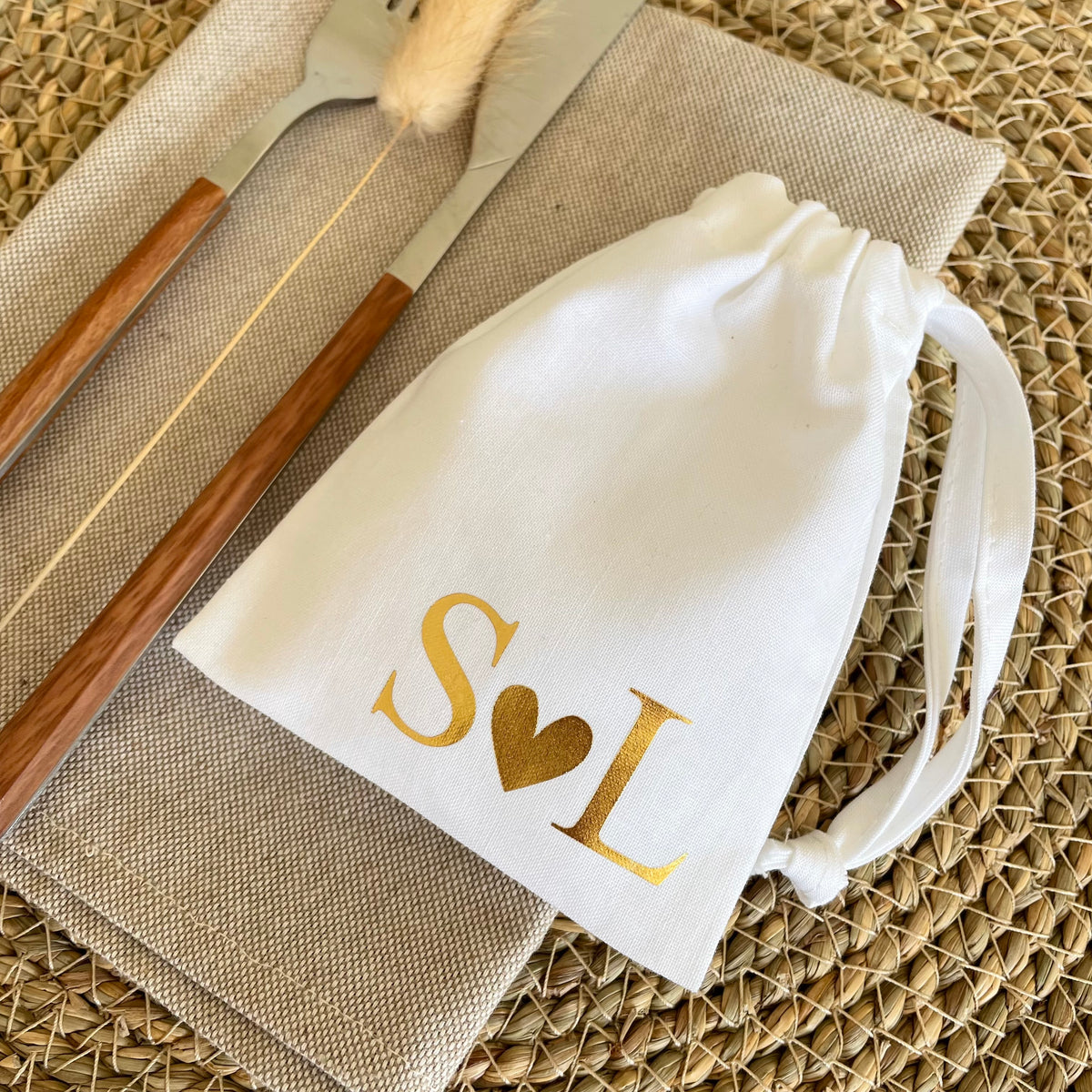 Cotton Favour Bags personalised with initials