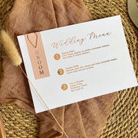 Landscape Wedding Menu with blush pink name tag