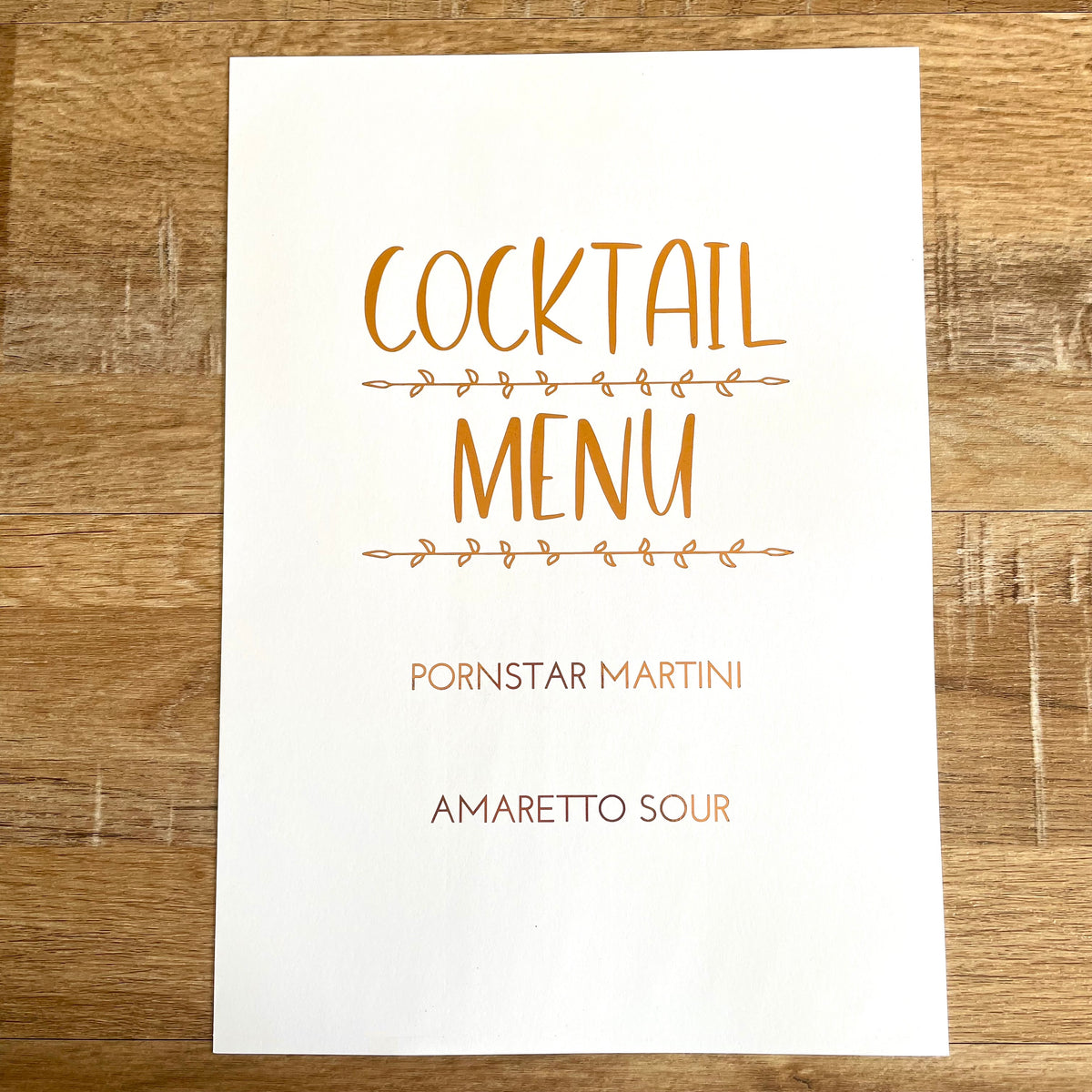 Cocktail Drinks Menu