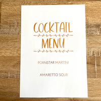 Cocktail Drinks Menu