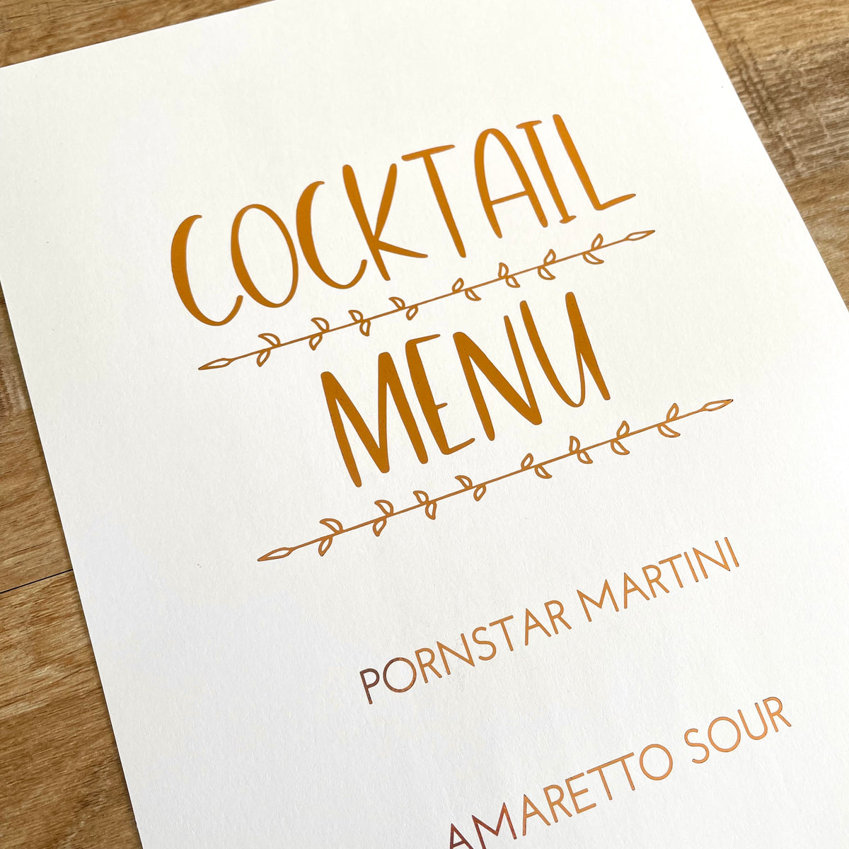 Cocktail Drinks Menu