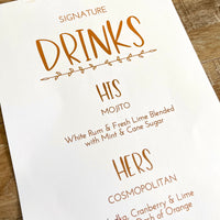 Signature Drinks Menu