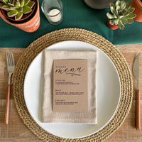 black and brown wedding menu