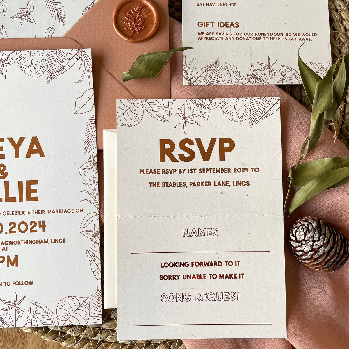 Tropical Leaves Wedding Invitation Set